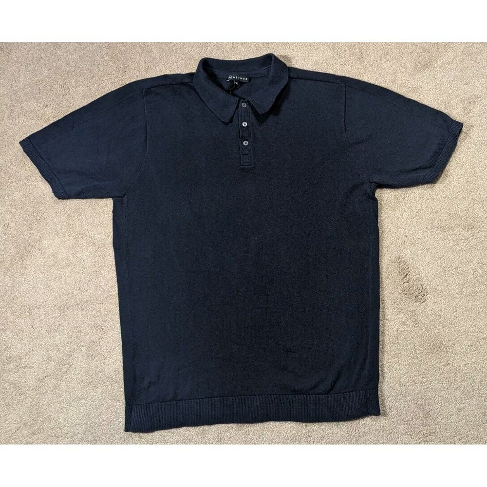 Aether Shirt Mens Extra Large Blue Cotton Silk Blend Knit Polo Preppy Casual